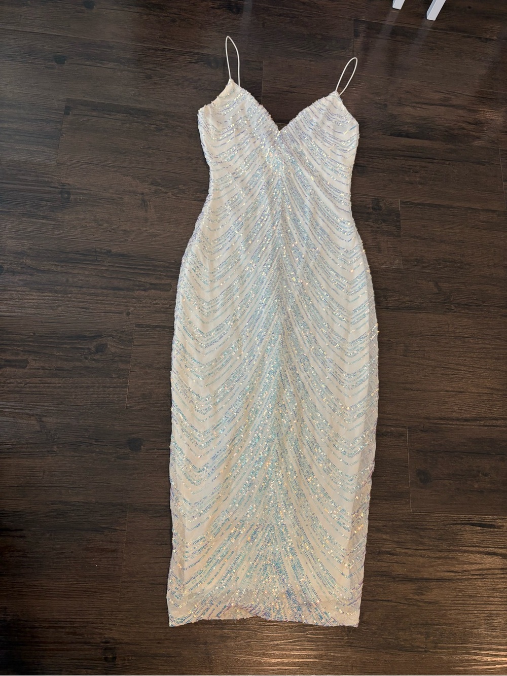 Windsor White Sequin Midi Dress with Spaghetti Straps